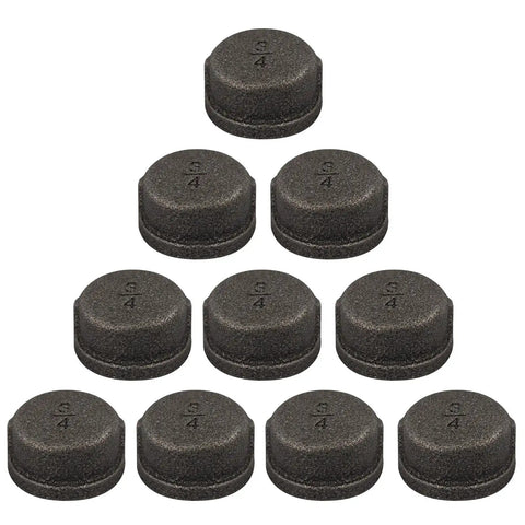10 Pack Three Quarter Inch Malleable Cast Iron Pipe Cap For Threaded Black Pipes And Fittings Industrial DIY Steampunk Vintage Style