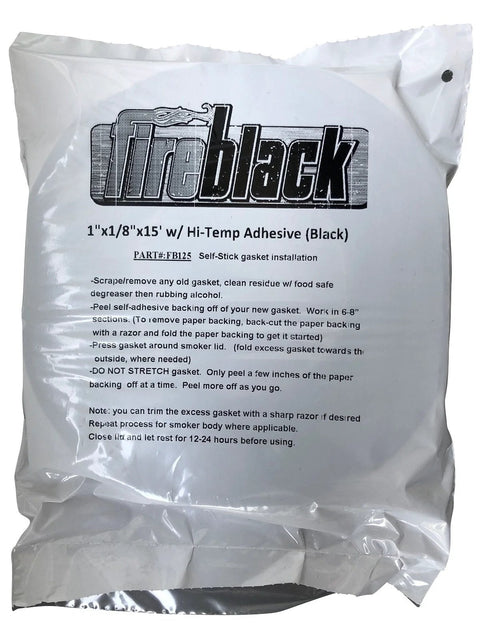 FireBlack 1x1/8x15 black Nomex self-stick gasket for Big Green Egg with hi-temp adhesive (front view)