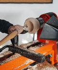 Hollowing Tool For Woodturning With Carbide Tipped Round Blade Large Curved Cutter Beech Handle in action on wood lathe