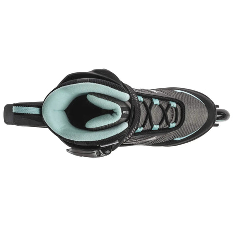 Top view of Zetrablade Womens Inline Skates For Fitness And Casual Cruisin Skating, high cuff support, black and light blue, size 10