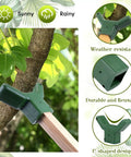 16 Piece Tree Support Kit for Fruit Trees and Vines, Plastic Branch Braces to Prevent Breakage, Fits Standard 1.57 By 1.57 Inch Lumber, A Handy Garden Hack for Backyards, Orchards And Vineyards, Includes Screws, Green; green U-shaped brace on tree trunk