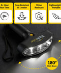 Dope Rechargeable LED Flashlight With 180 Degree Wide Beam, 1000 Lumens, highlighting features like water resistance and magnetic handle