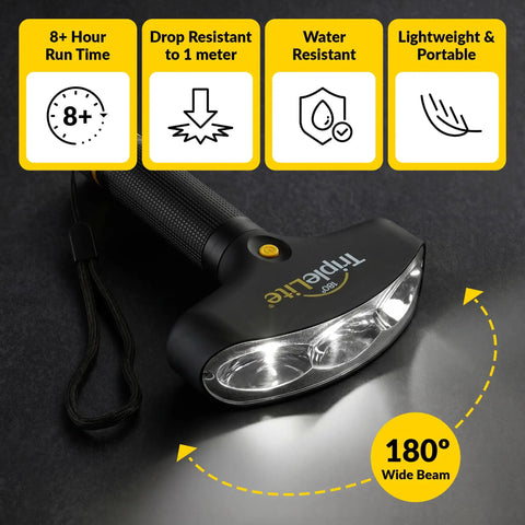 Dope Rechargeable LED Flashlight With 180 Degree Wide Beam, 1000 Lumens, highlighting features like water resistance and magnetic handle