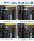 4-step installation guide for Heavy Duty 819T Trailer Gate Spring Pin Latch Kit Black Two Pack with visuals explaining the process.