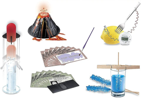 Hands On Kitchen Science Kit For Kids And Teens Six Dope Chemistry Experiments Easy DIY STEM Toy Gift For Boys And Girls At Home Learning With Everyday Household Items showcases colorful experiments like vinegar rockets and lemon-powered clocks.