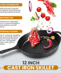 12 Inch Cast Iron Skillet With Lid Pre Seasoned Chef Pan For Indoor And Outdoor Cooking Even Heat Distribution