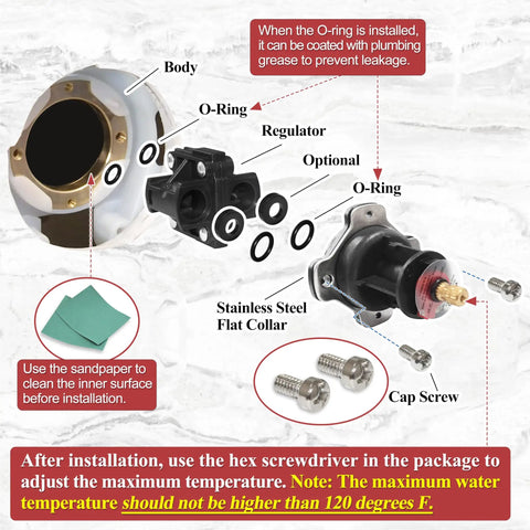 Shower Mixer Cap And Pressure Balancing Unit For Shower Valve One Half Inch Fit Replaces GP500520 And GP77759 with parts labeled