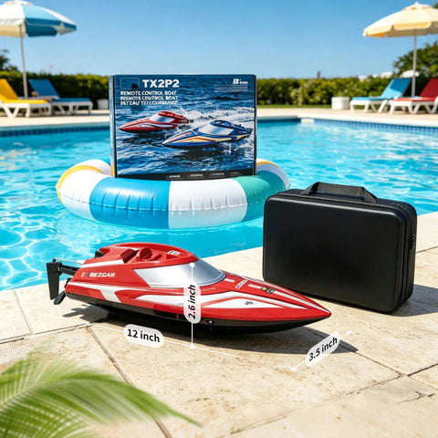 Two Pack 12 Inch RC Boat With Carry Case Saltwater Ready 30 KPH Speed Auto Flip 8 Shape Demo Perfect For Pool Lake Ocean Water Toy
