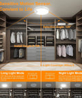 8000mAh Rechargeable Battery Ceiling Light With Motion Sensor in a closet, showcasing light modes and coverage