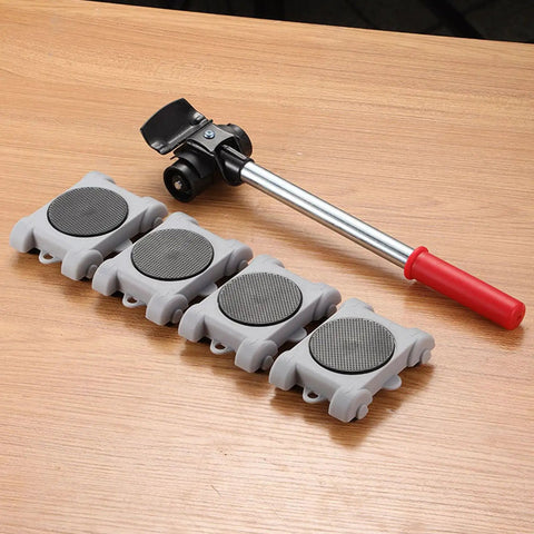 8 Pack ABS Moving Wheel Set For Quick Furniture Relocation Tool Free Assembly Anti Slip Sliders displayed on wooden surface