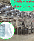 Rock Solid Clear PVC Strip Curtains For Warehouse Freezer Doors Easy Cut Insulated Vinyl Flaps in storage area.