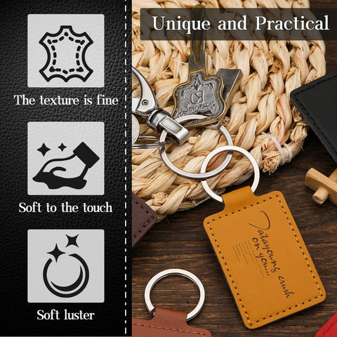 Top Shelf Pu Leather Keychain Blanks Set Contains Fifteen Heavy Duty Fob Tags In Six Bright Shades with texture icons.