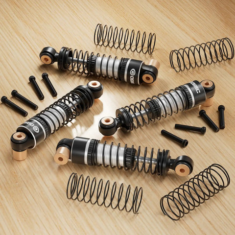 42mm Double Spring Big Bore Oil Shock Absorber Beefed-Up Bolt-On Upgrade For Axial SCX24 AX24 Pro-Grade Handling Aluminum Body Silver Finish Upgrade Parts