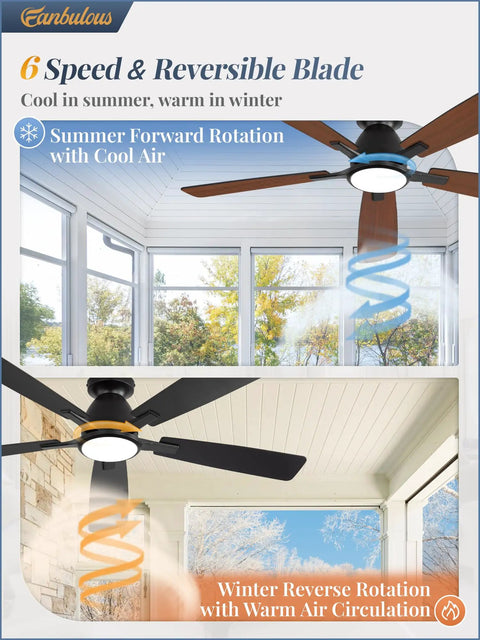 Smart Flush Mount 52 Inch Ceiling Fan With Lights Remote App Wall Switch Control 6 Speed Whisper Quiet Reversible Motor