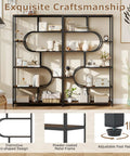 Modern 5 Tier Bookcase With Sturdy Open Metal Frame In Brown Black Oval Finish Freestanding Shelf for living room or office.