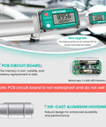 Digital display of 1 Inch Water And Fuel Flow Meter with Swivel 360 Connector, showing readings and PCB circuit board details.