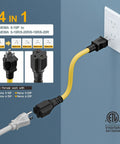 One Foot Nema 5-15P To 6-20R Electric Vehicle Charging Adapter Cable 12Awg Heavy Duty Power Extension Cord connected to wall outlet.