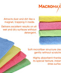 Macro Max microfiber cleaning cloths, pack of 4, assorted colors, soft non-scratch towels