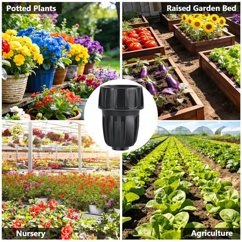 Six Pack 3/4 Inch Female Pipe Thread To 1/2 Inch Drip Tubing Adapter Swivel Garden Hose Connector For 1/2 Inch Drip Line Fits Standard 3/4 Inch Hoses And Faucets black irrigation connector for potted plants, raised beds, nursery, and agriculture