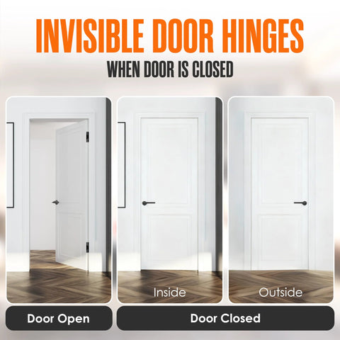 Concealed Door Hinge Set For Cabinets Bookshelves And Hidden Doors 6 Inch 180 Degree Heavy Duty Adjustable Invisible Hardware, installed view inside and outside