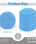 6 Pack 5 Inch Microfiber Wax Applicator Pads With Finger Pocket shown in blue with product size details