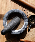 Granite Mortar And Pestle Set With Gold Metal Base 2 Cup Capacity For Making Fresh Guacamole Salsa Pesto And Spices Herb Crusher And Grinder