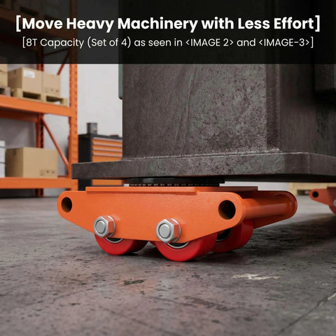 Beefy Heavy Duty Machinery Skate Dolly With Four PU Wheels And 360 Degree Swivel Industrial Steel Mover For Large Equipment Warehouse Transport Simple Underload Positioning And Smooth Rolling, 8T set of 4