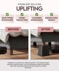 Image showing before and after using Stackable Bed Risers Set For Adjustable 3 Inch And 5 Inch Heights Up To 1,300 Lbs Capacity.
