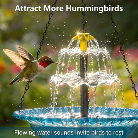 Sun Powered Hanging Bird Bath Fountain With Cascade Water Feature For Outdoor Garden Patio Backyard Lawn Decor Blue No Wiring Needed Easy Setup And Water Motion To Attract Birds And Elevate Your Outdoor Space