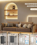 Interior with sofa and recommended accessories for Ultra Bright 40ft COB LED Strip Lights 504 LEDs/m Warm White 3000K CRI90