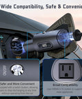 Nacs Vehicle To Load Converter For Hyundai Kia Genesis Ev Ride with AC outlet adapter, showing power display and ON/OFF switch.