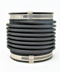 Exhaust bellows, side view, black rubber with metal hose clamps
