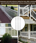 Top Shelf White Vinyl Deck Railing Balusters Colonial Style Outdoor Porch Fence Spindles in deck, yard, porch, and stair settings.
