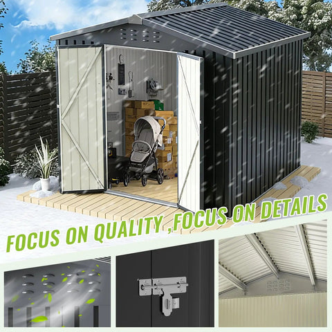 8x8 Ft Outdoor Storage Shed With Upgraded Metal Frame And Lockable Doors Weatherproof Garden Tool Shed in backyard