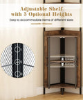 Industrial 4 Tier Corner Shelf With Cabinet Doors And Metal Frame Freestanding Brown Bookcase adjustable shelf detail