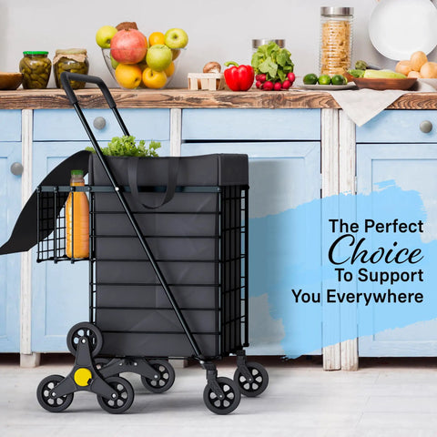 Stair Climbing Shopping Cart With Waterproof Basket Liner And 360 Degree Swivel Wheels in kitchen setting