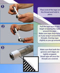 Pro Grade PTFE Thread Seal Tape For Plumbing And HVAC Applications One Quarter Inch By Two Hundred Sixty Inch being wrapped on pipe thread for leak-proof seal