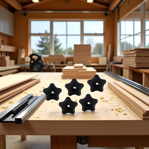 Five Pack Black Star Knobs For T Track Bolts And Feather Boards, 5/16-18 Female Thread, Clamping Knobs For Woodworking Jigs