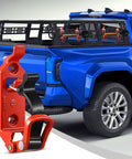 8 Piece Shovel Holder Kit For Trucks And Roof Racks with red and black metal and rubber clamps mounted on a blue truck bed