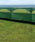 Forest Green 5 Panel Wind Privacy Screen Windbreaker For Camping, Garden Or Beach, 5ft High By 27.4ft Long set up outdoors