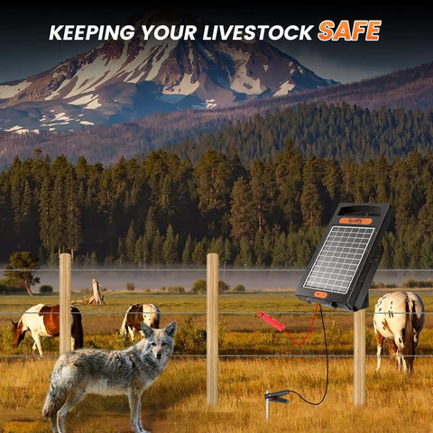 All Day Solar Electric Fence Charger Delivers 0.18 Joule Pulse For Up To 10 Miles Of Fence, Portable Solar Energizer in outdoor setting