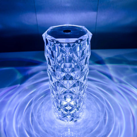 Crystal Rose Touch Desk Lamp With 16 Color Dimmable LED Lights in blue illumination, remote control function