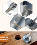 Close-up of Heavy Duty 2 Pack Hole Saw Set 1-1/4 Inch 32mm With HSS Pilot Bit and Tungsten Carbide Grit Edge on wood.