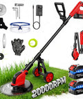 Cordless 12 Inch Weed Wacker With Wheels 21V 2x3000mAh Battery 800W Brushless Motor 4 Blade Types 20000 RPM Grass Trimmer For Garden Yard Long Battery Life And Quick Swap Blades Lightweight Yet Mighty, with wheels and blades