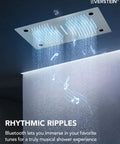 Game Changing Bathroom Shower System With 28 Inch Led Waterfall Head, showcasing Bluetooth speaker and LED lighting.