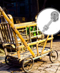 Heavy Duty Double Bearing Sliding Door Rollers With Rugged Steel Pulleys For Smooth Barn Track Glides Silver Finish on wooden cart
