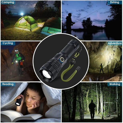 Beefy 2000 Lumen Rechargeable Tactical Flashlight With 10 Modes Waterproof LED Beam Up To 1000m 2025 Upgrade XHP70 used in various activities