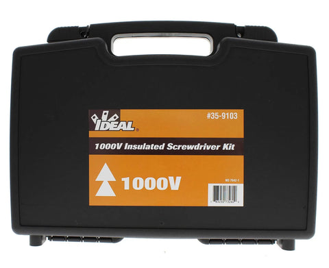 Pro Grade Insulated Screwdriver Set 9 Piece Orange Cushioned Grip Handles carrying case with 1000V label visible
