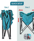 Lightweight Portable Camping Picnic Table With 4 Cup Holders And Carry Bag setup steps, folding mechanism shown