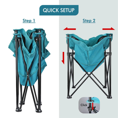 Lightweight Portable Camping Picnic Table With 4 Cup Holders And Carry Bag setup steps, folding mechanism shown